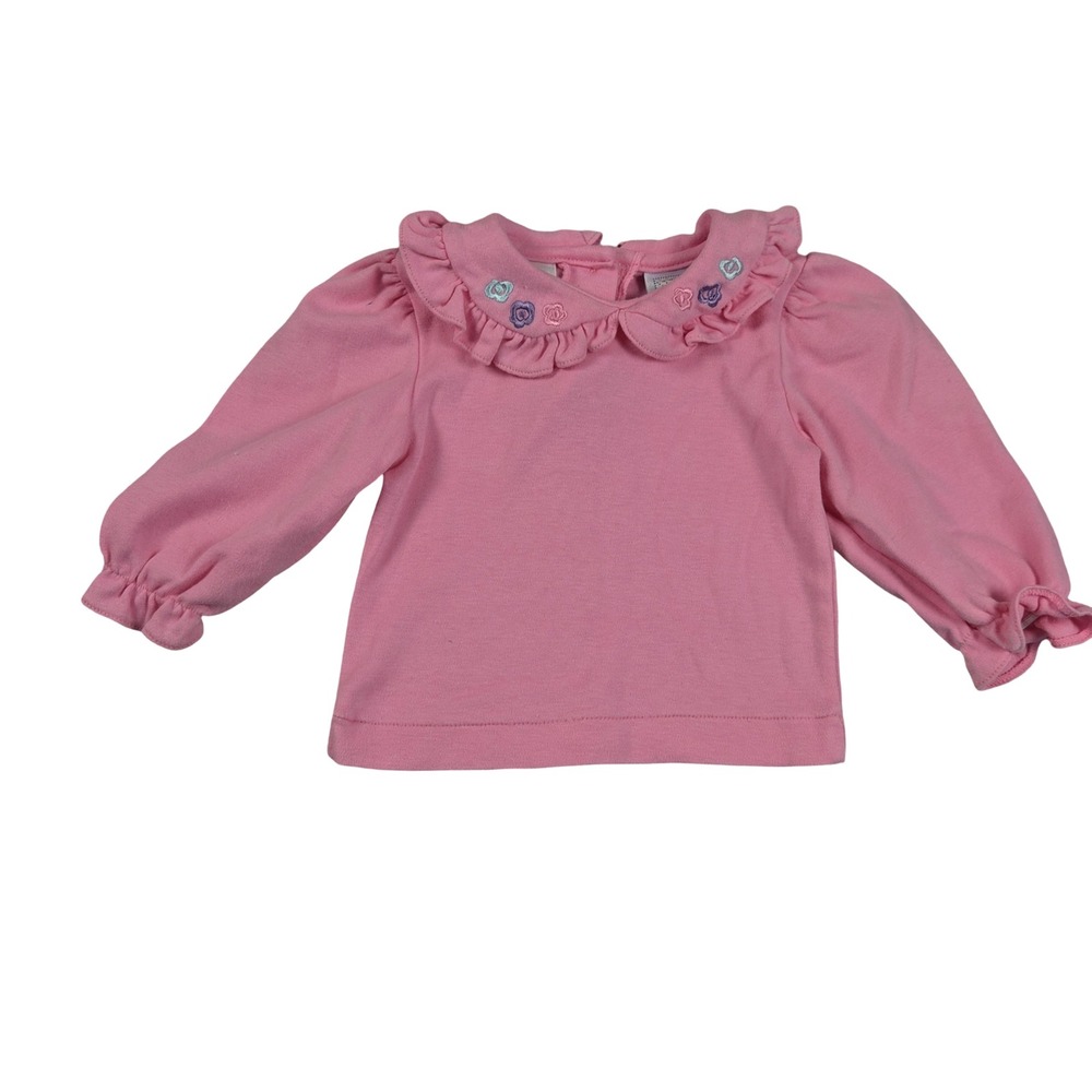 All Mine Vintage Pink Ruffle Collar Floral Embroidered Long Sleeve Top 6-9M